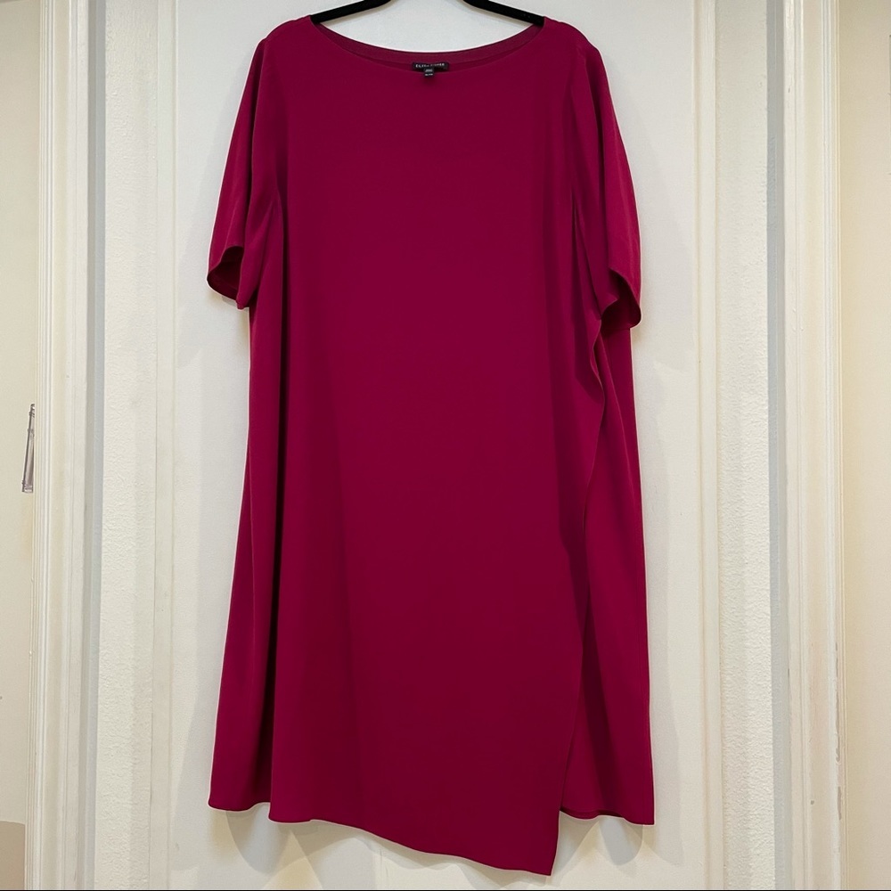 Eileen Fisher Asymmetrical Silk Shift Dress in Fuschia